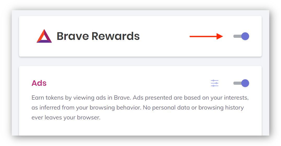 Screenshot of Brave browser rewards settings.
