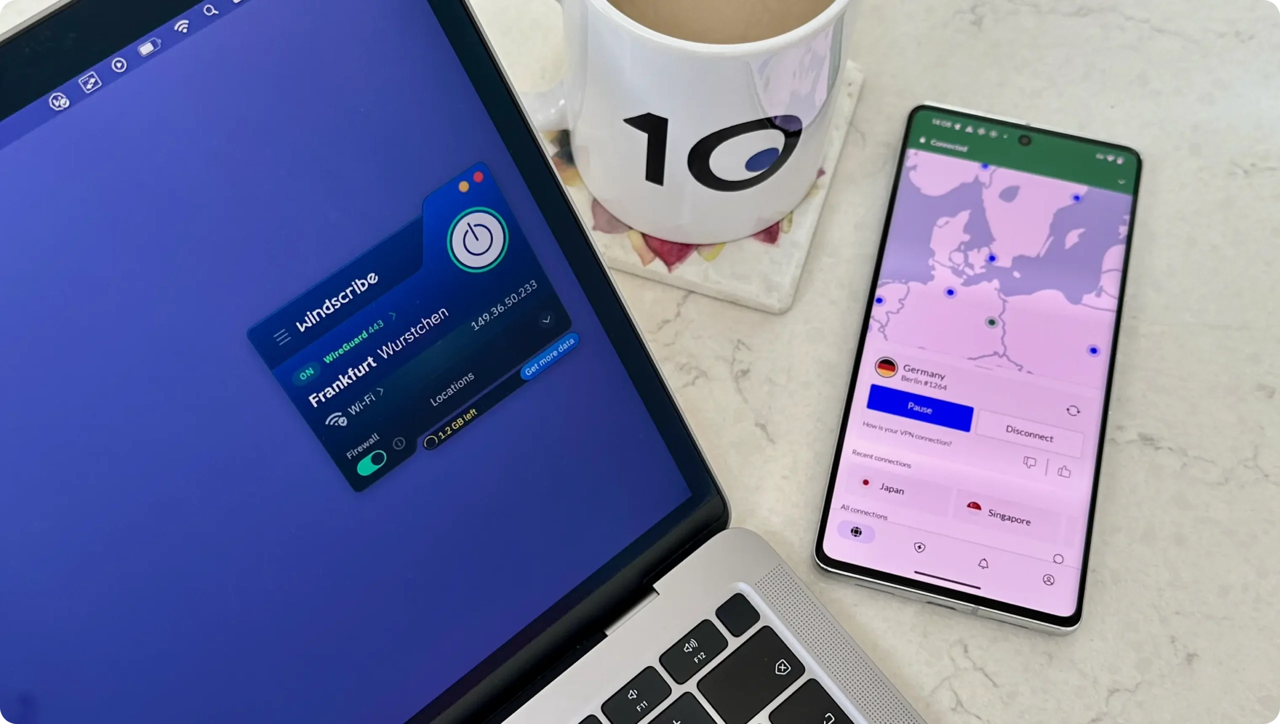 Best VPNs for Germany: NordVPN on an Android and Windscribe's free service on a Macbook Air