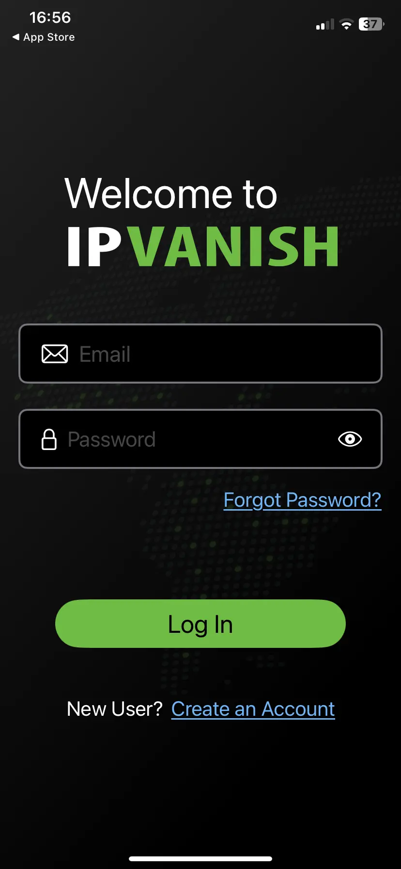 IPVanish iOS app log in screen