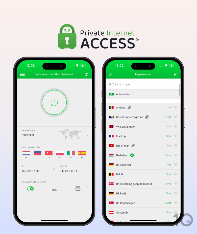 Screenshot van de PIA-app