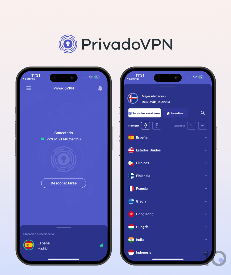 Aplicación VPN de PrivadoVPN en iOS