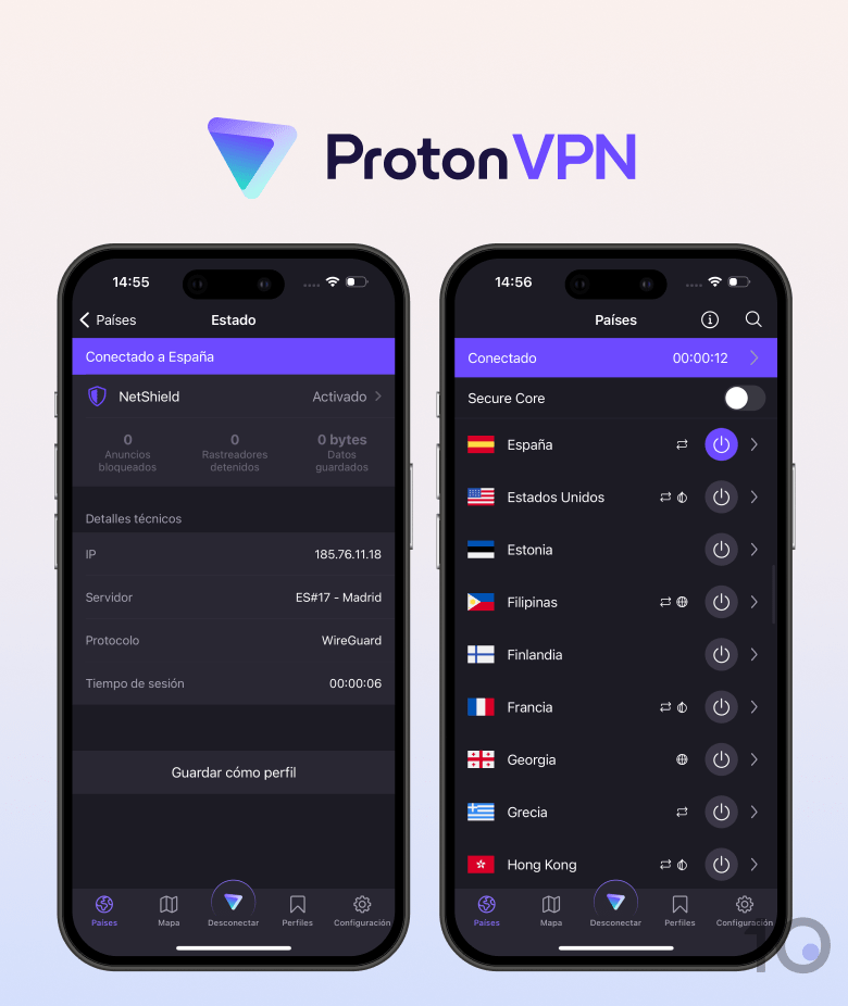 Aplicación ProtonVPN en iOS