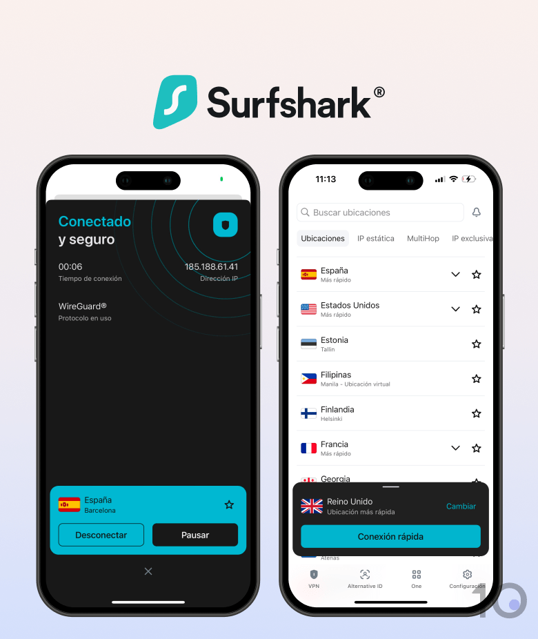 Aplicación iOS de Surfshark