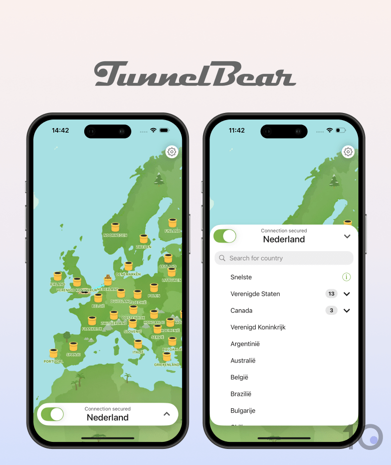 Schermafbeelding van de TunnelBear-app