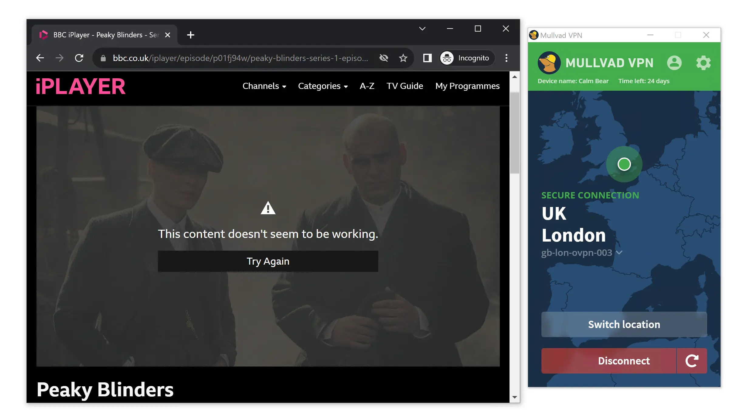 Testar Mullvad VPN med BBC iPlayer